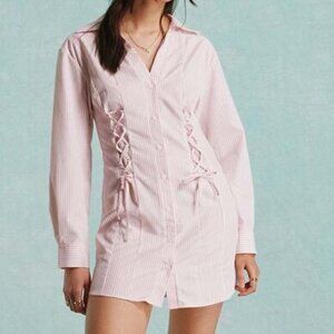NWT Miss Selfridge Lace-Up Long Sleeve Mini Shirtdress